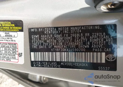 2005 Toyota Camry Le/Xle/Se from USA, damaged, VIN 4T1BF30KX5U590200